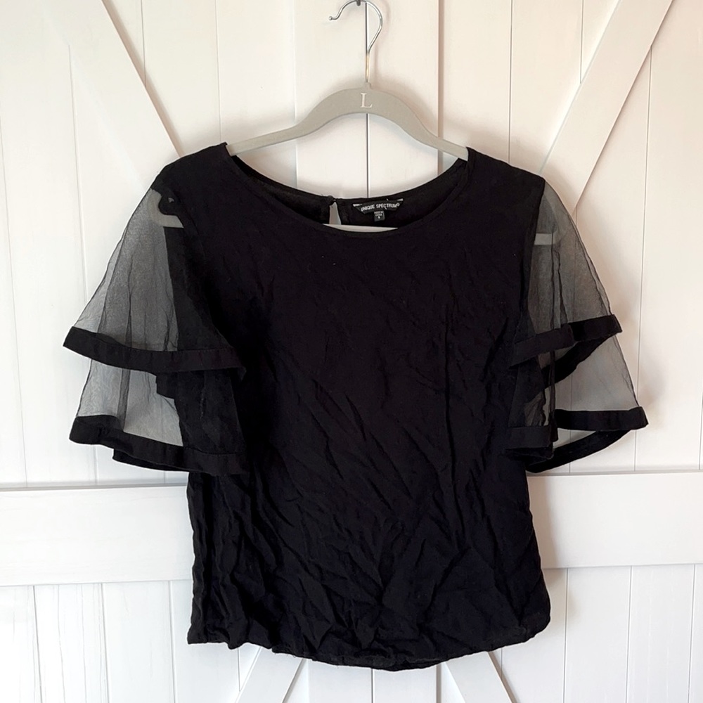 Unique Spectrum Black Sheer Sleeve Blouse